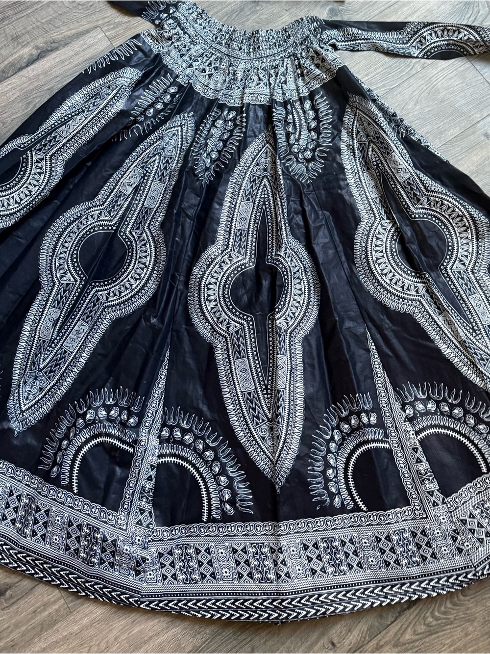 Advance Apparels Black White African Print Maxi Skirt Matching Headwrap Free Siz